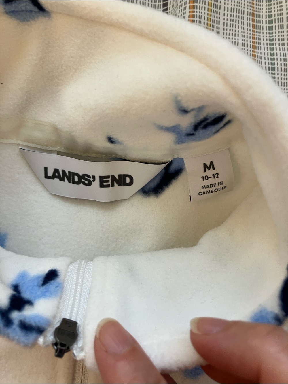 Lands’ End Anywhere Fleece Quarter Zip Pullover Ivory Blue Floral size M - Picture 12 of 12